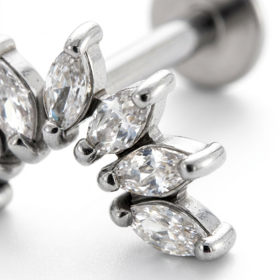 Barretta con sette petali di zirconi in Acciaio Chirurgico 316L - Piercing per orecchio
