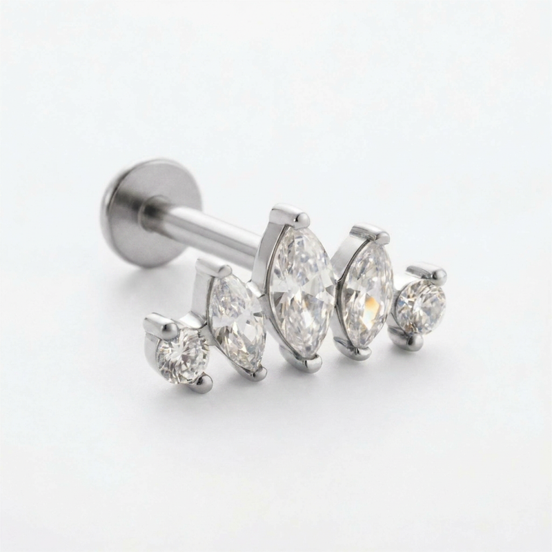 Barretta con cinque zirconi in Acciaio Chirurgico 316L - Piercing per lobo, helix, forward helix, conch, flat, tragus