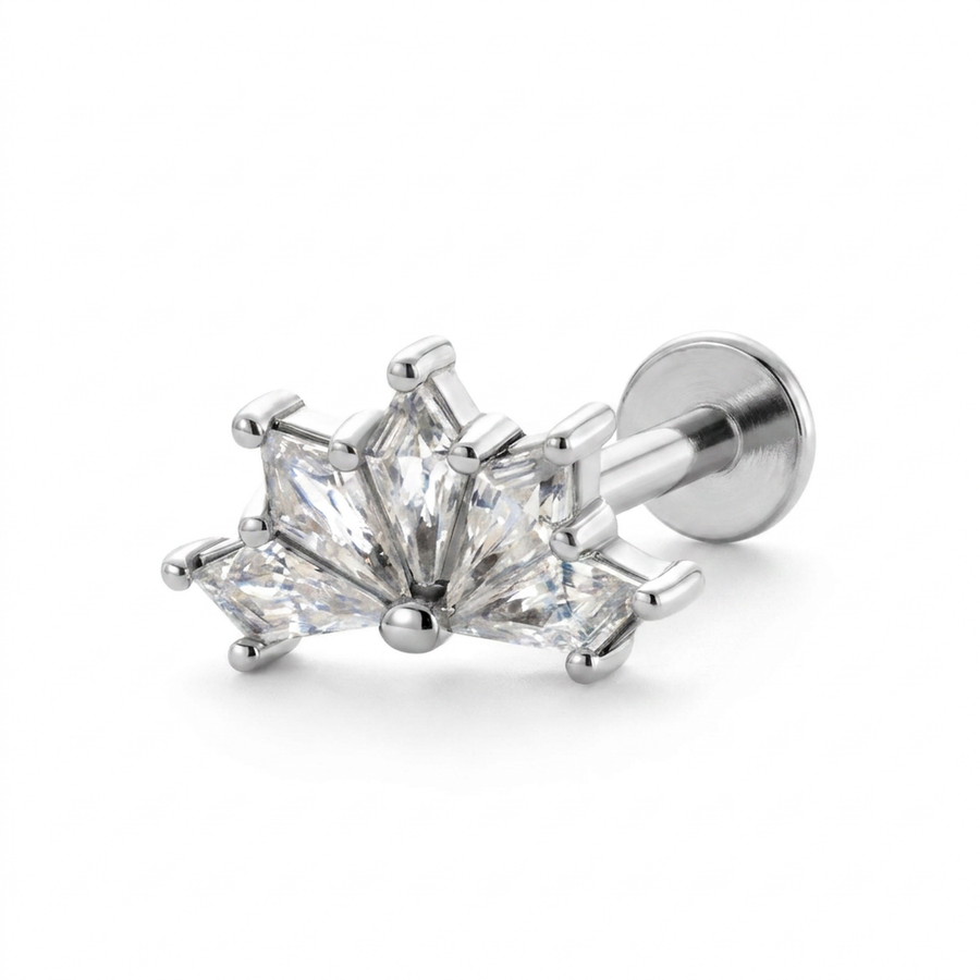 Barretta con mezzo fiore e zirconi in Acciaio Chirurgico 316L  - Piercing per orecchio