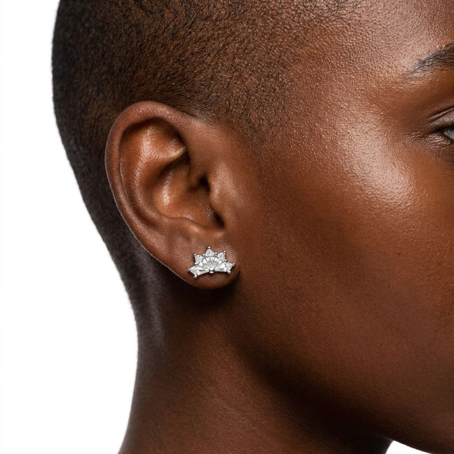 Barretta con mezzo fiore e zirconi in Acciaio Chirurgico 316L  - Piercing per orecchio