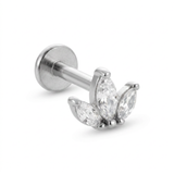 Barretta con tre petali e zirconi in Acciaio Chirurgico 316L - Piercing per orecchio