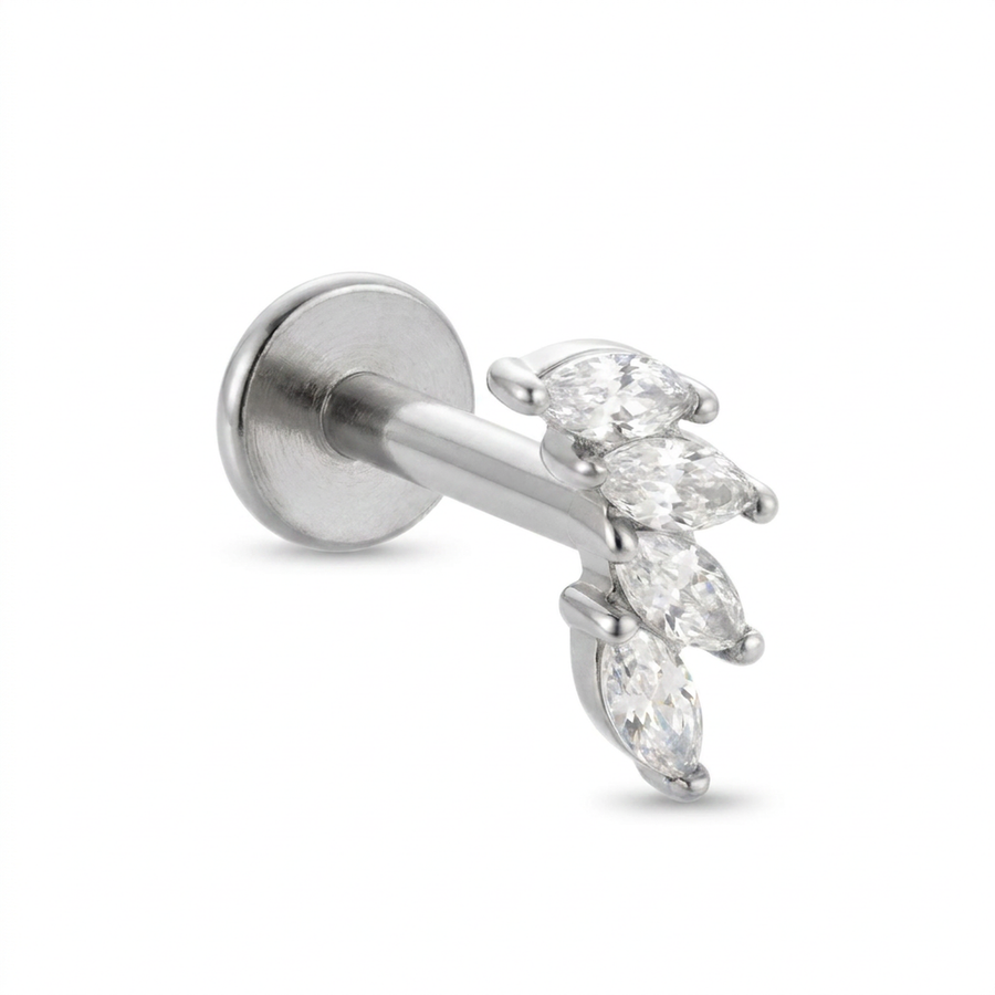 Barretta con quattro petali di zirconi in Acciaio Chirurgico 316L - Piercing per orecchio