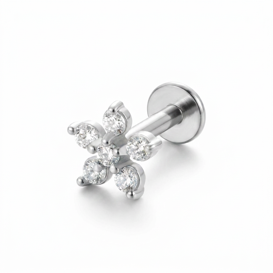 Barretta con fiore in Acciaio Chirurgico 316L - Piercing per orecchio