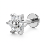 Barretta con fiore zirconato in Acciaio Chirurgico 316L - Piercing per orecchio