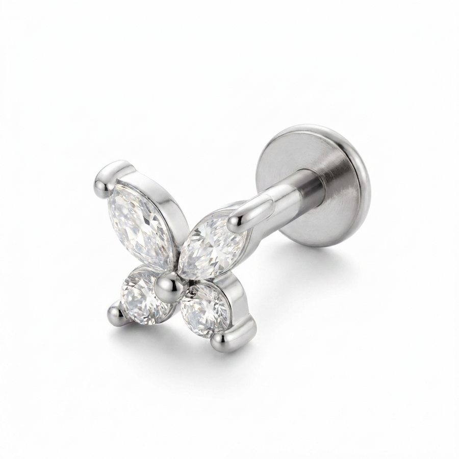 Barretta con farfalla zirconata in Acciaio Chirurgico 316L - Piercing per orecchio