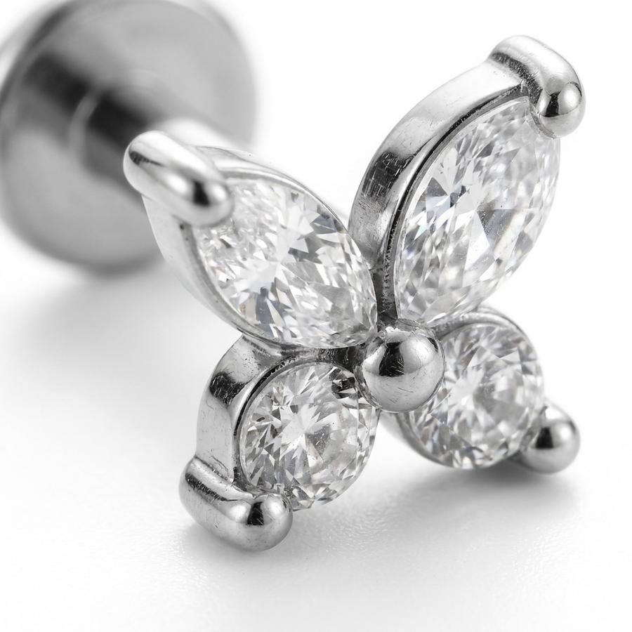 Barretta con farfalla zirconata in Acciaio Chirurgico 316L - Piercing per orecchio