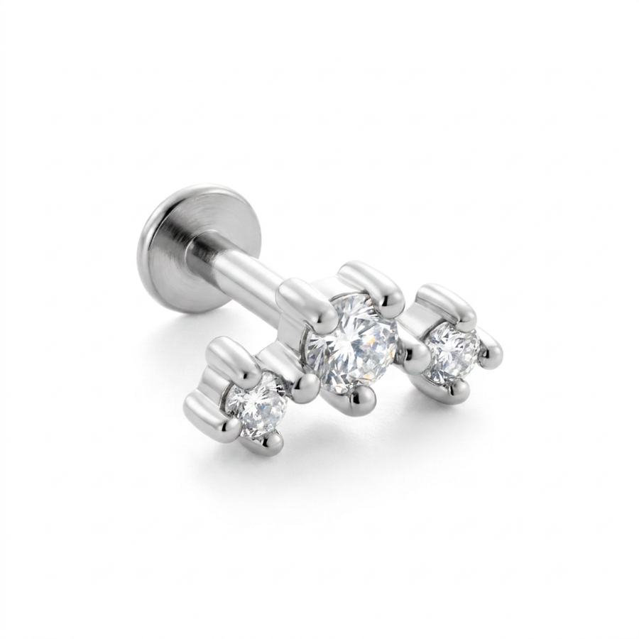 Barretta con tre zirconi in Acciaio Chirurgico 316L - Piercing per orecchio