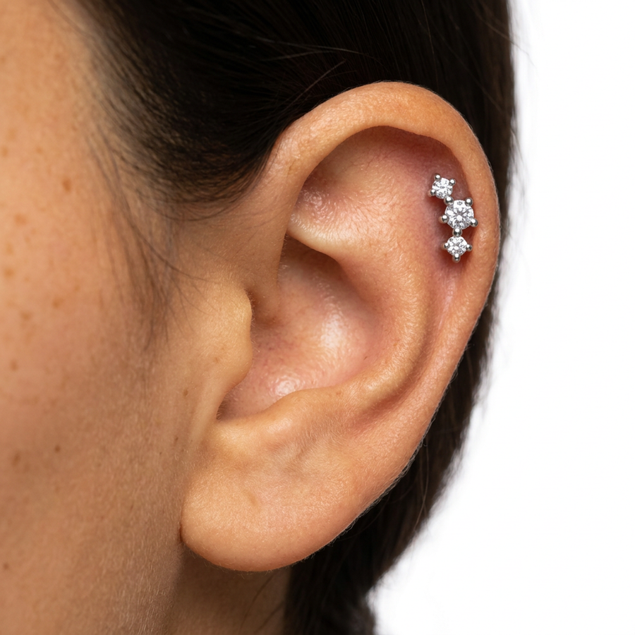 Barretta con tre zirconi in Acciaio Chirurgico 316L - Piercing per orecchio