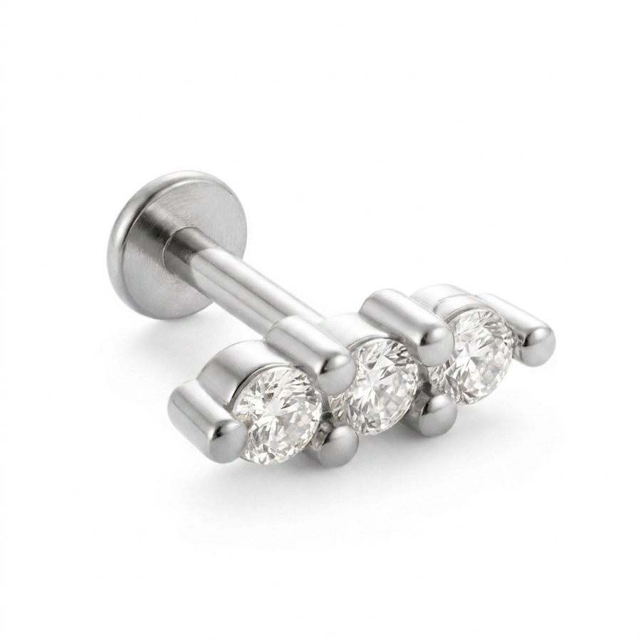 Barretta con tre zirconi in Acciaio Chirurgico 316L - Piercing per orecchio