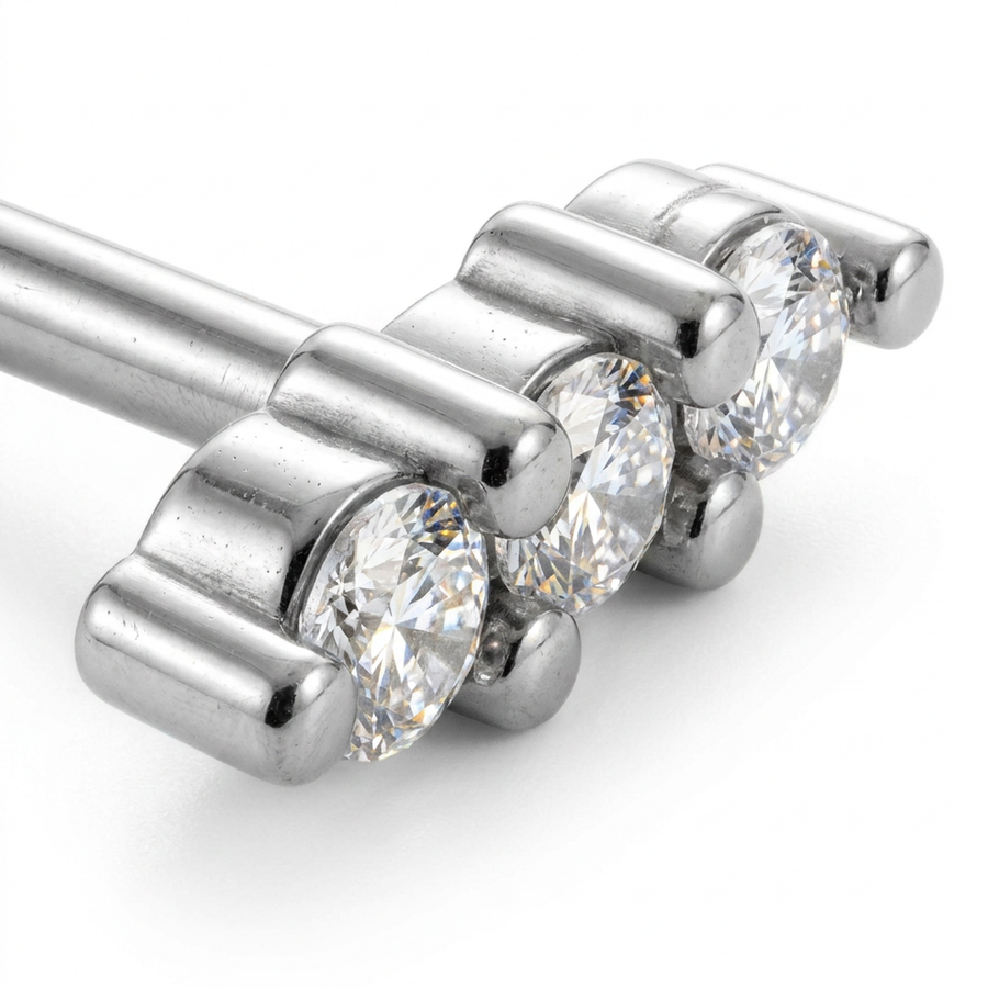 Barretta con tre zirconi in Acciaio Chirurgico 316L - Piercing per orecchio