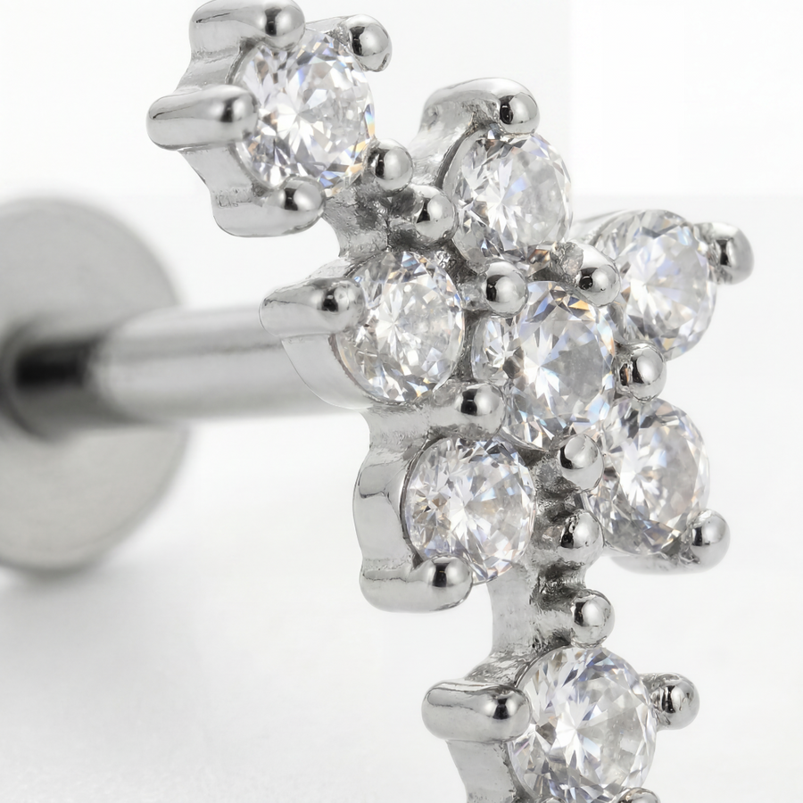 Barretta con fiore e zirconi in Acciaio Chirurgico 316L - Piercing per orecchio