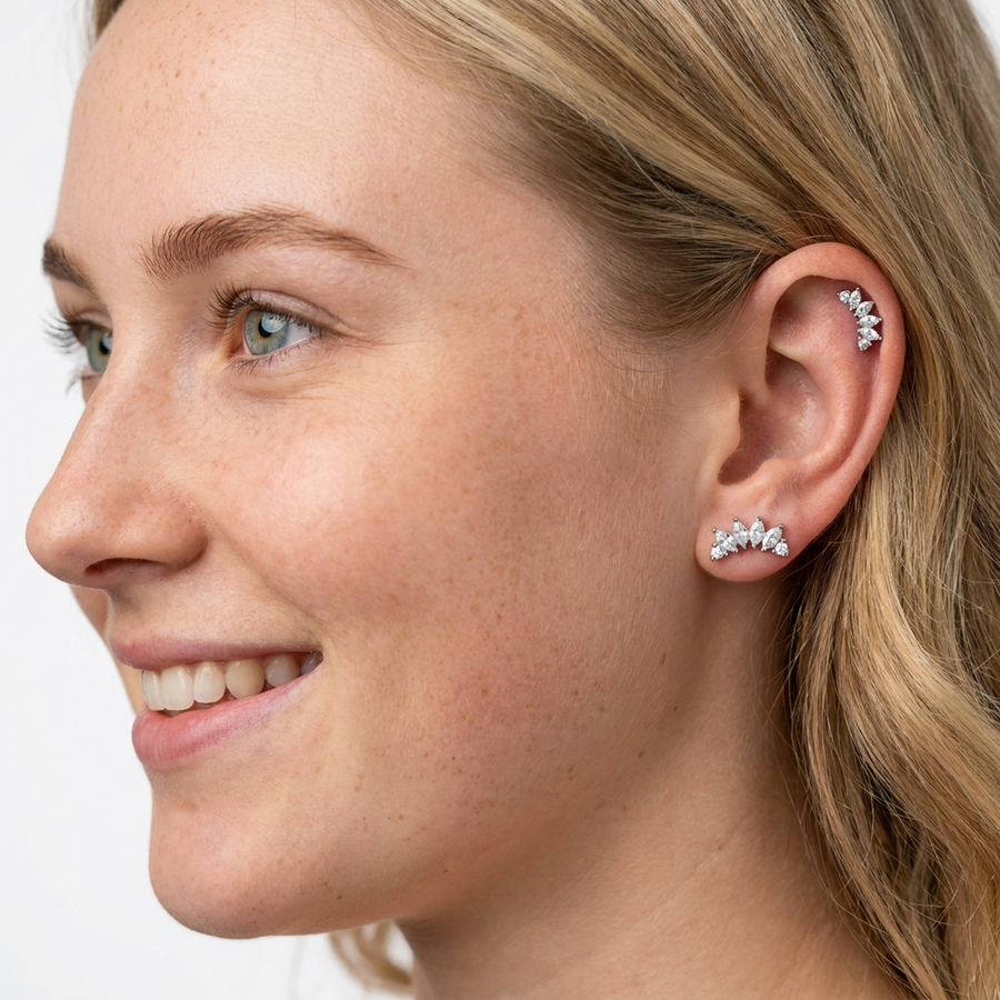 Barretta con sei zirconi in Acciaio Chirurgico 316L - Piercing per orecchio