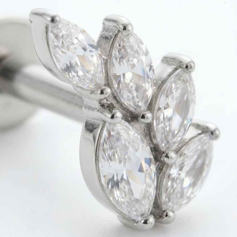 Barretta con sette petali zirconati in Acciaio Chirurgico 316L - Piercing per orecchio