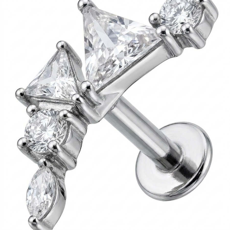 Barretta con cinque zirconi in Acciaio Chirurgico 316L - Piercing per orecchio