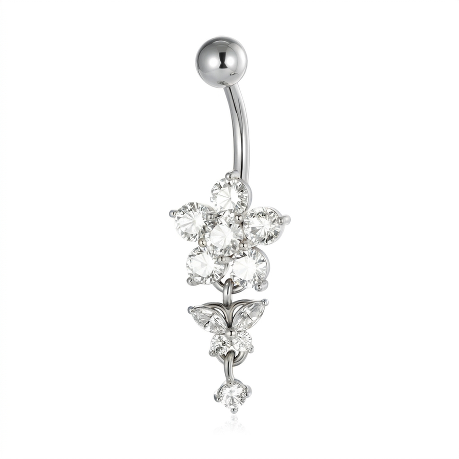 Piercing con fiore di zirconi e pendenti in Acciaio Chirurgico 316L - Piercing per ombelico