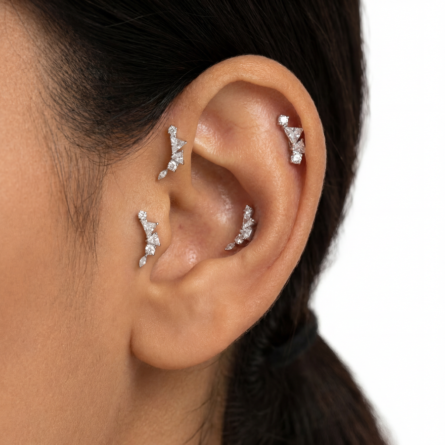 Barretta con cinque zirconi in Acciaio Chirurgico 316L - Piercing per orecchio