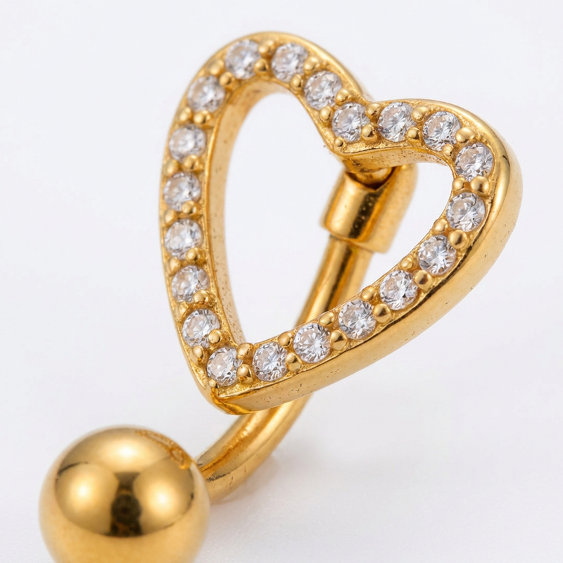 Piercing con cuore e zirconi in Acciaio Chirurgico 316L - Piercing per ombelico