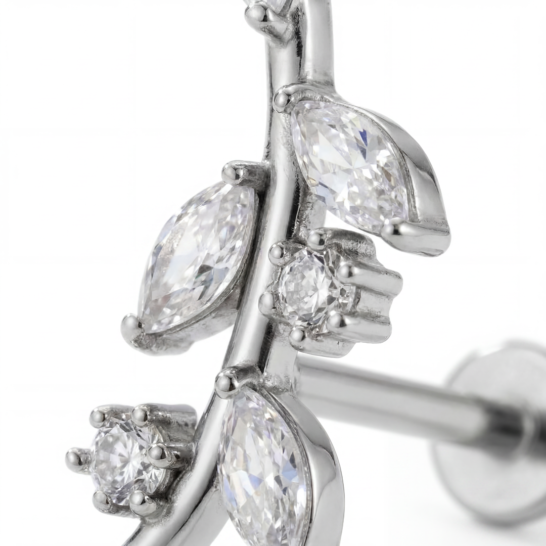 Piercing Helix a Ramoscello in Acciaio Chirurgico con Zirconi