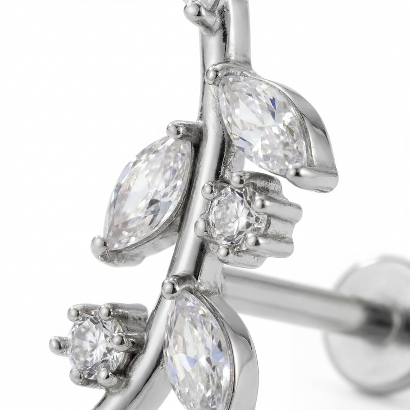 Piercing Helix a Ramoscello in Acciaio Chirurgico con Zirconi