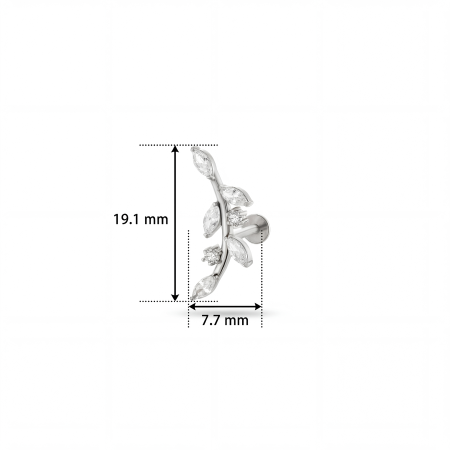Barretta ramoscello con zirconi in Acciaio Chirurgico 316L - Piercing per orecchio