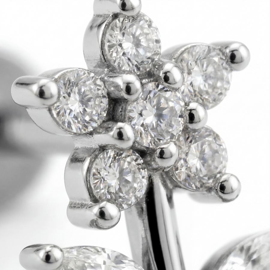 Barretta con fiore zirconato in Acciaio Chirurgico 316L - Piercing per orecchio