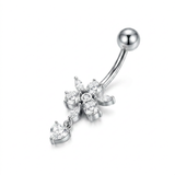Piercing con fiore di zirconi e cuore pendente in Acciaio Chirurgico 316L - Piercing per ombelico