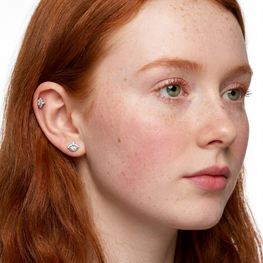 Barretta con zirconi in Acciaio Chirurgico 316L- Piercing per lobo, helix, forward helix, conch, flat, tragus