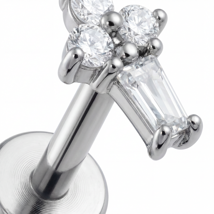 Barretta con zirconi in Acciaio Chirurgico 316L - Piercing per orecchio