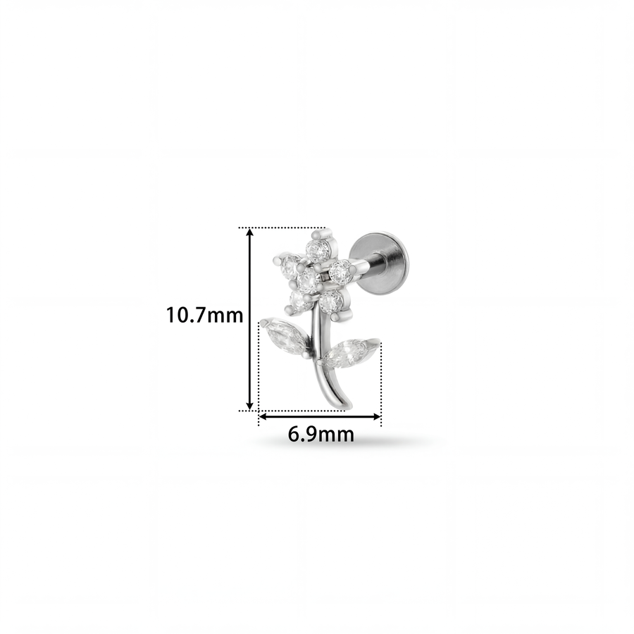 Barretta con fiore zirconato in Acciaio Chirurgico 316L - Piercing per orecchio