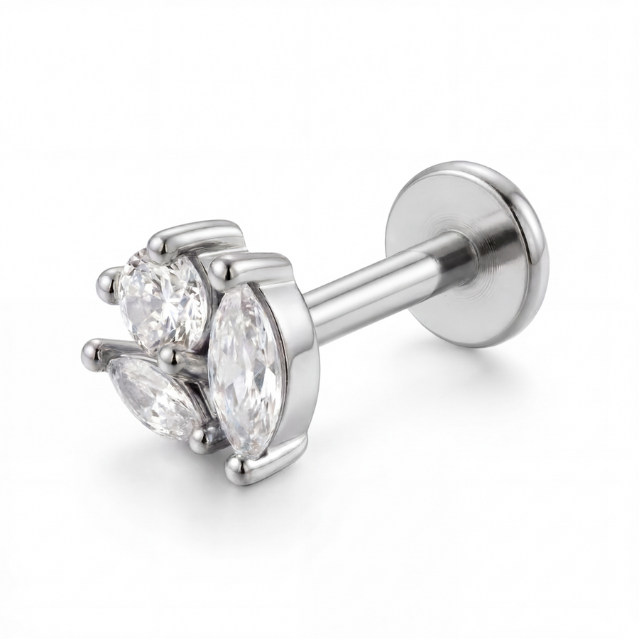 Barretta con tre zirconi in acciaio chirurgico 316L con zirconi - Piercing per orecchio