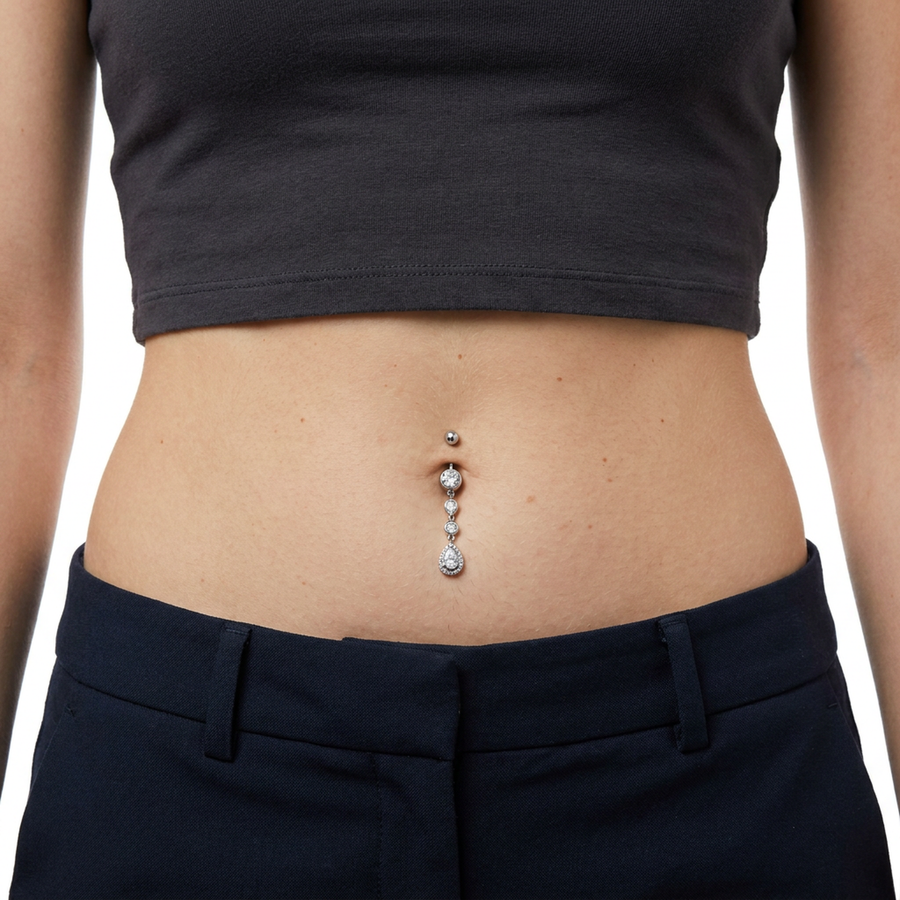Piercing con zirconi e gocce pendenti in Acciaio Chirurgico 316L - Piercing per ombelico
