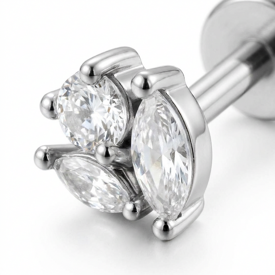 Barretta con tre zirconi in acciaio chirurgico 316L con zirconi - Piercing per orecchio