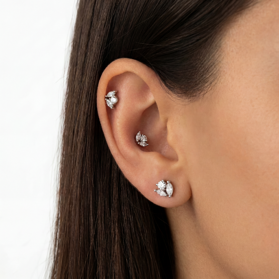 Barretta con tre zirconi in acciaio chirurgico 316L con zirconi - Piercing per orecchio