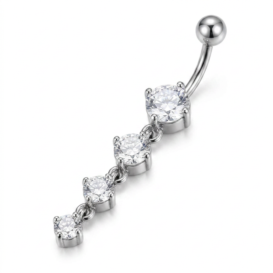 Piercing con quattro zirconi pendenti in Acciaio Chirurgico 316L- Piercing per ombelico
