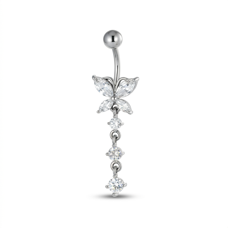 Piercing con farfalla e zirconi pendenti in Acciaio Chirurgico 316L - Piercing per ombelico