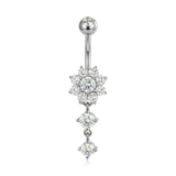 Piercing con fiore e due zirconi pendenti in Acciaio Chirurgico 316L - Piercing per ombelico