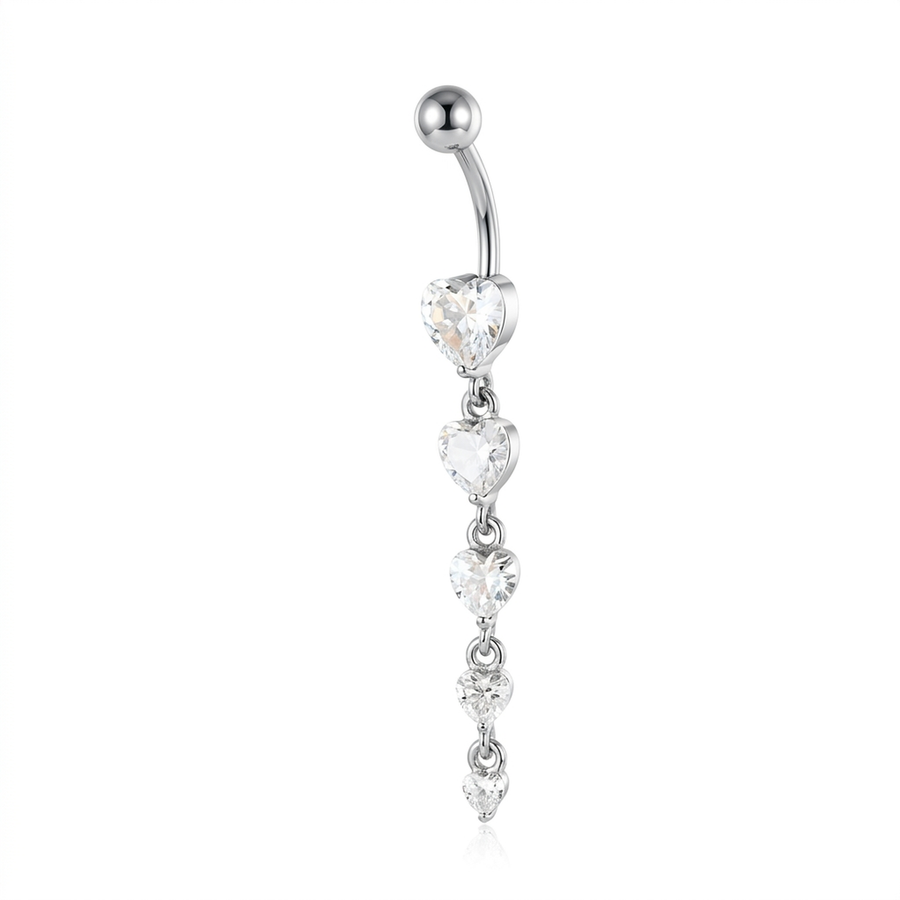 Piercing con cinque cuori pendenti in Acciaio Chirurgico 316L - Piercing per ombelico