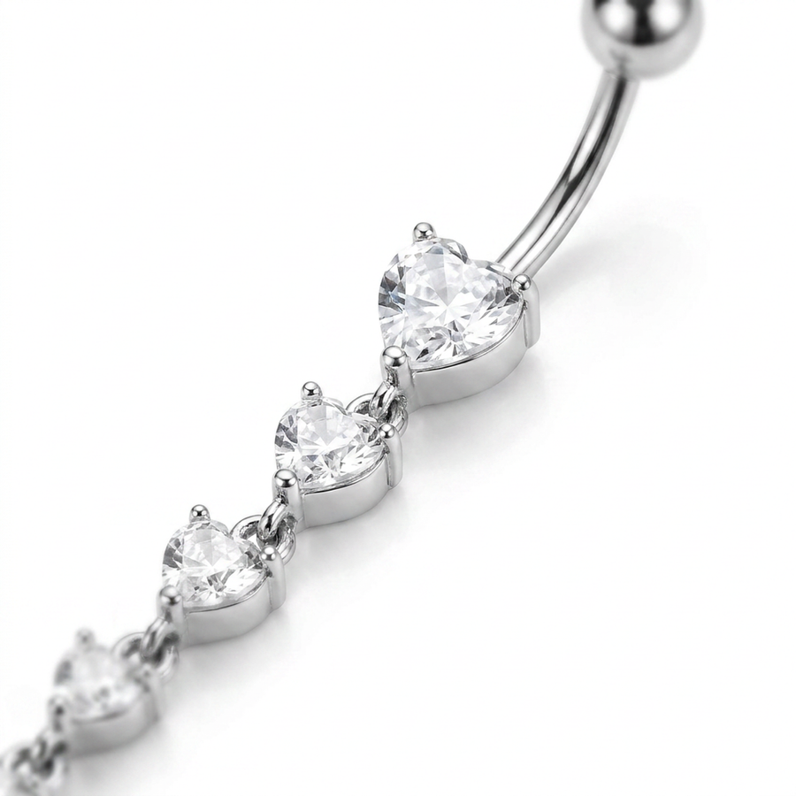 Piercing con cinque cuori pendenti in Acciaio Chirurgico 316L - Piercing per ombelico