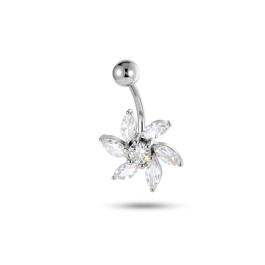 Piercing con fiori di zirconi in Acciaio Chirurgico 316L  - Piercing per ombelico