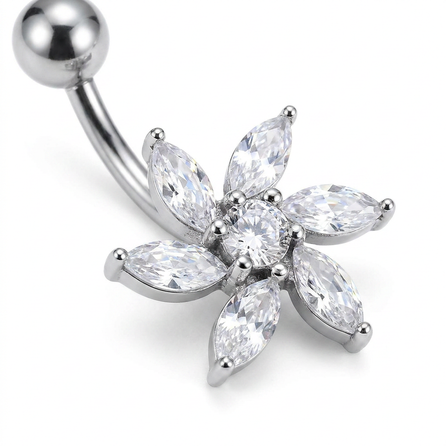 Piercing con fiori di zirconi in Acciaio Chirurgico 316L  - Piercing per ombelico