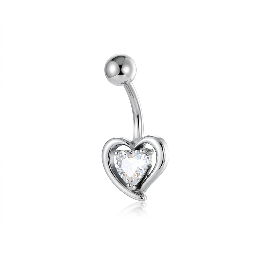 Piercing con cuore e zircone in Acciaio Chirurgico 316L - Piercing per ombelico