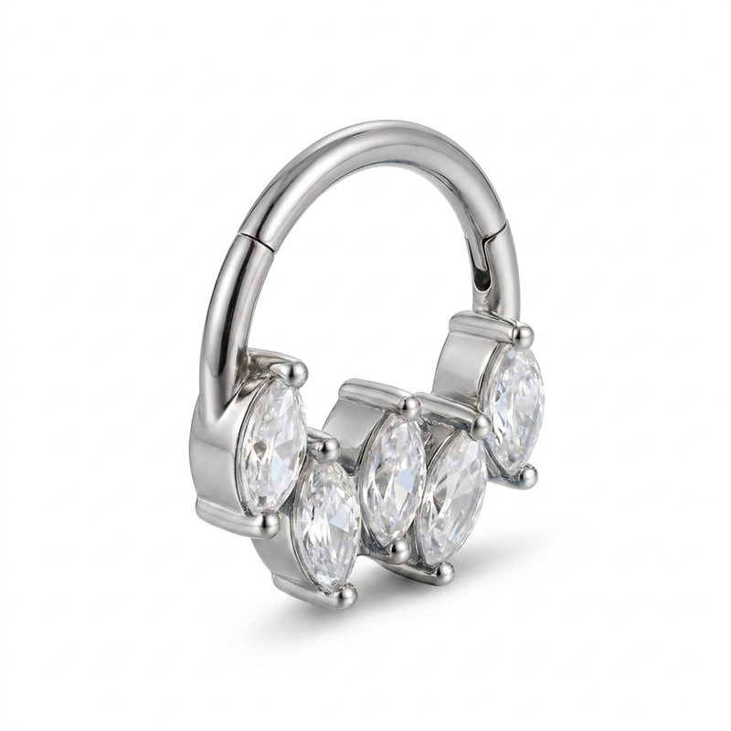 Cerchietto con cinque zirconi in Acciaio Chirurgico 316L - Piercing per orecchio / naso
