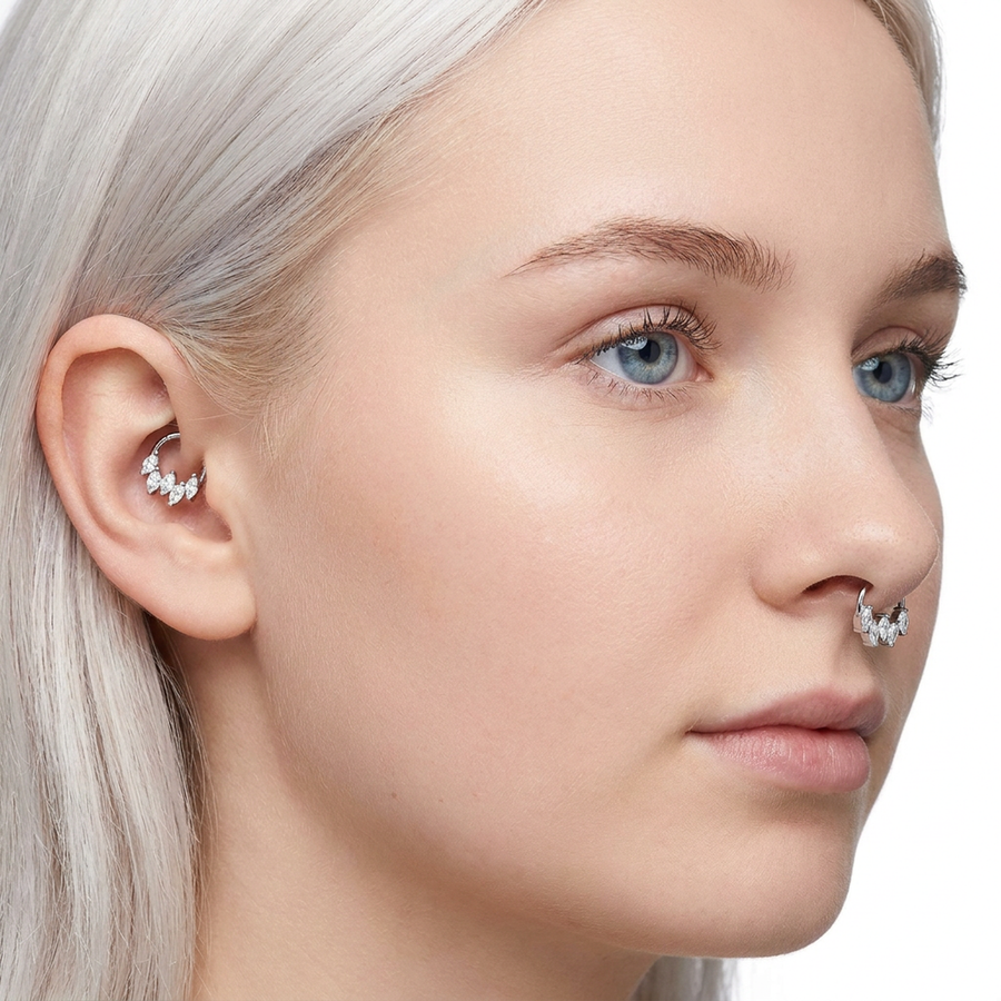 Cerchietto con cinque zirconi in Acciaio Chirurgico 316L - Piercing per orecchio / naso