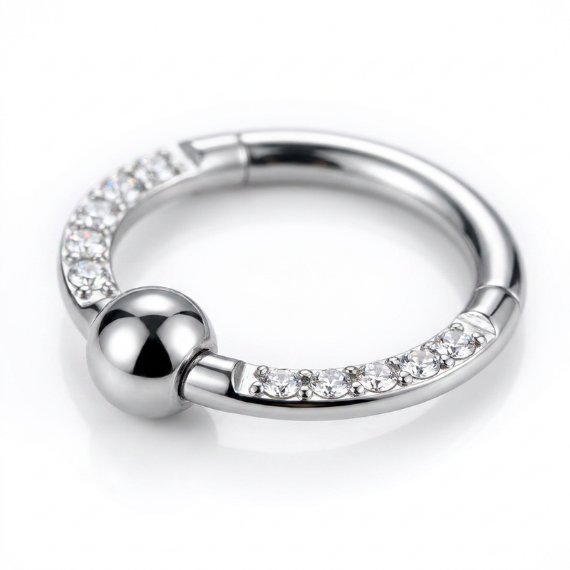 Cerchietto con zirconi e pallina in Acciaio Chirurgico 316L - Piercing per orecchio/ naso