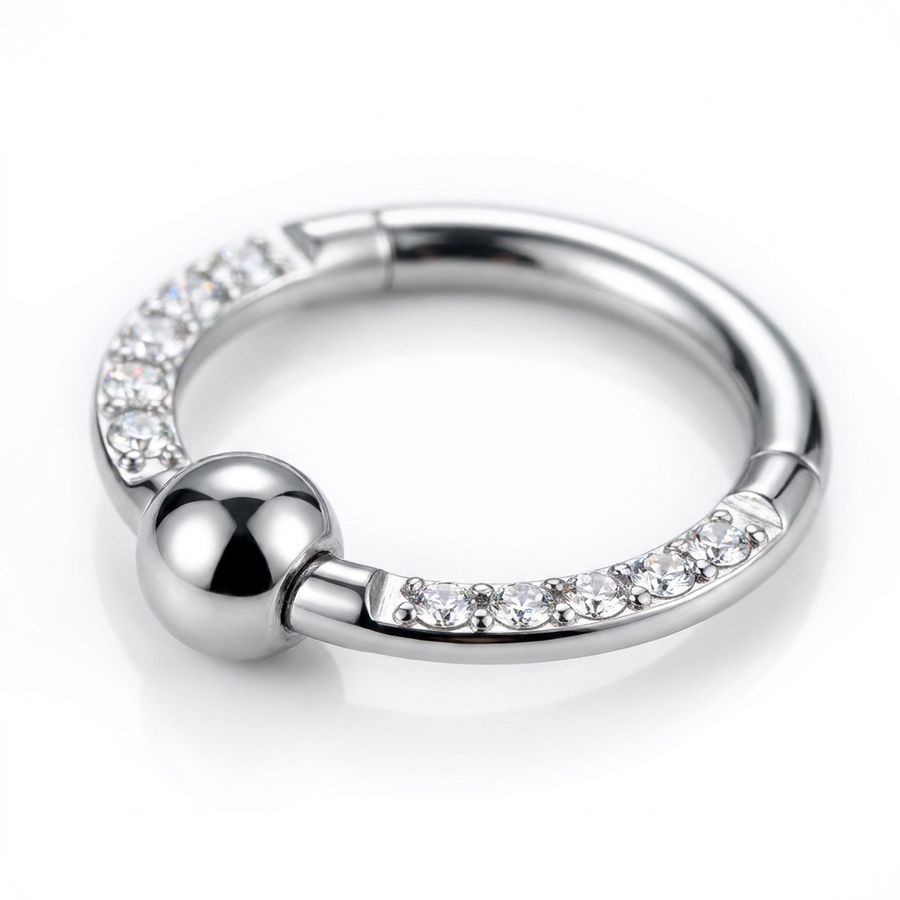 Cerchietto con zirconi e pallina in Acciaio Chirurgico 316L - Piercing per orecchio/ naso