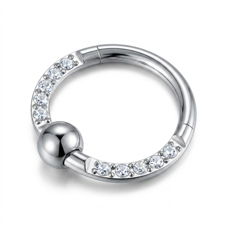Cerchietto con zirconi e pallina in Acciaio Chirurgico 316L - Piercing per orecchio/ naso