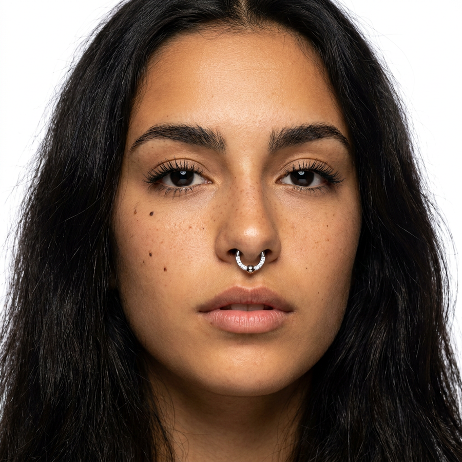 Cerchietto con zirconi e pallina in Acciaio Chirurgico 316L - Piercing per orecchio/ naso