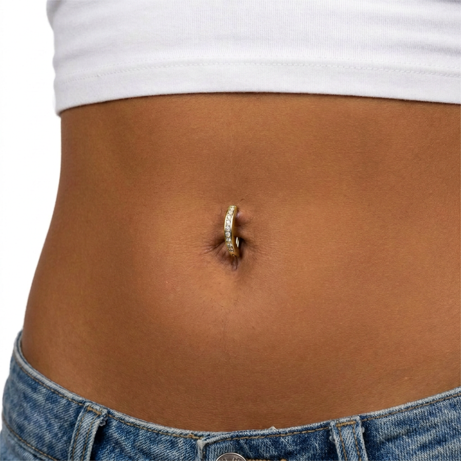 Piercing mezzo cerchio con zirconi in Titanio F136 - Piercing per ombelico