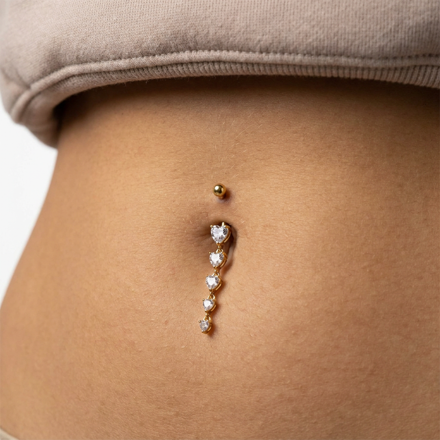 Piercing con cinque cuori pendenti in Acciaio Chirurgico 316L - Piercing per ombelico