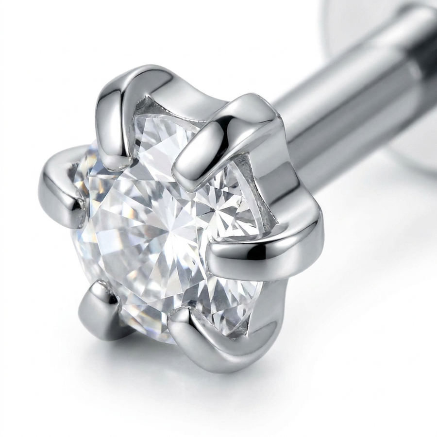 Piercing con zircone in Titanio F136 - Piercing per Lobo, helix, forward helix, conch, flat, tragus